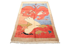 6x9 Coral, Ivory, Gold Color Hand Knotted Gabbeh Wool Modern & Contemporary Oriental Rug
