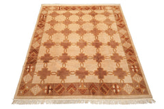 8x10 Beige, Brown, Olive Color Hand Knotted Tibetan Wool Oriental Rug