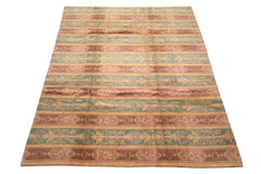 8x10 Blush, Aqua, Gold Color Hand Knotted Tibetan Wool Transitional Oriental Rug