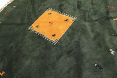 8' Round Dark Sage, Gold, Ivory Color Hand Knotted Gabbeh Wool Modern & Contemporary Oriental Rug