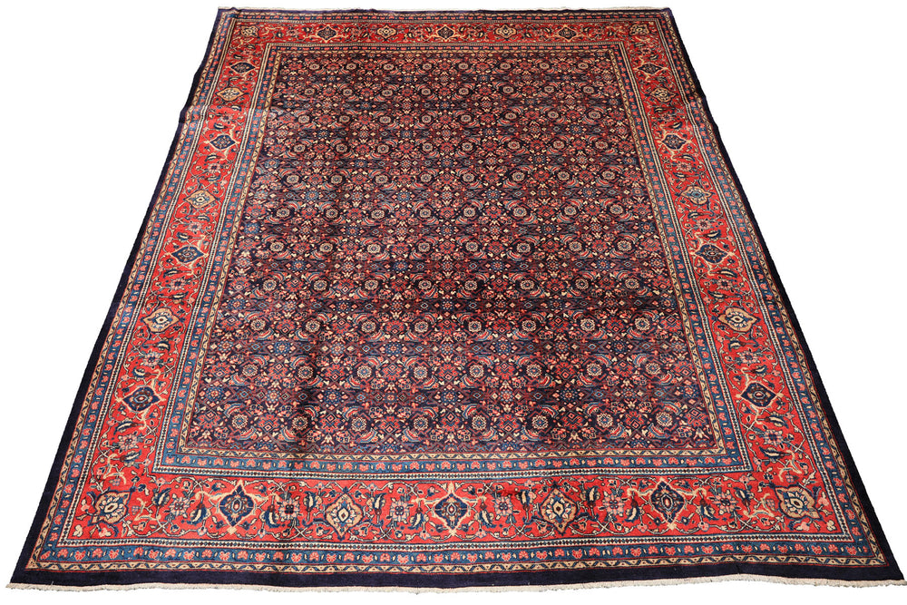 10x14 Navy, Coral, Blue Color Hand Knotted Bidjar Wool Traditional Oriental Rug