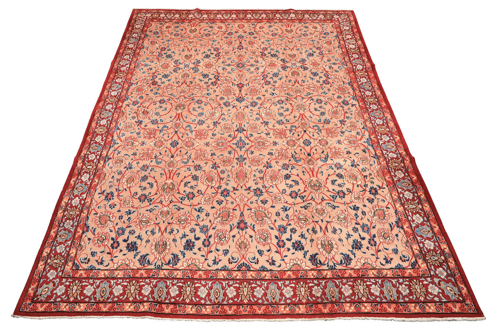 9x12 Peach, Blush, Red Color Hand Knotted Birjand Wool Traditional Oriental Rug