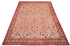9x12 Peach, Blush, Red Color Hand Knotted Birjand Wool Traditional Oriental Rug