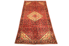 Runner Rust, Coral, Ivory Color Hand Knotted Hamadan Wool Traditional Oriental Rug