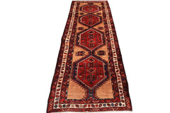 Runner Burgundy, Camel, Ivory Color Hand Knotted Kurdish Bidjar Wool Traditional Oriental Rug