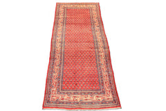 Runner Coral, Ivory, Aqua Color Hand Knotted Kurdish Bidjar Herati Wool Traditional Oriental Rug