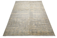 Knotted Rug Slate Gray Hand Knotted 9'x12' Tibetan Sherpa Modern Contemporary Wool and Silk Oriental Area Rug