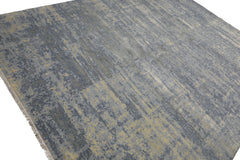 Knotted Rug Slate Gray Hand Knotted 8'x10' Tibetan Sherpa Modern Contemporary Wool and Silk Oriental Area Rug