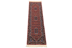 2'6x8 Red, Midnight Blue, Ivory Color Hand Knotted Indo Tabriz Wool Traditional Oriental Rug