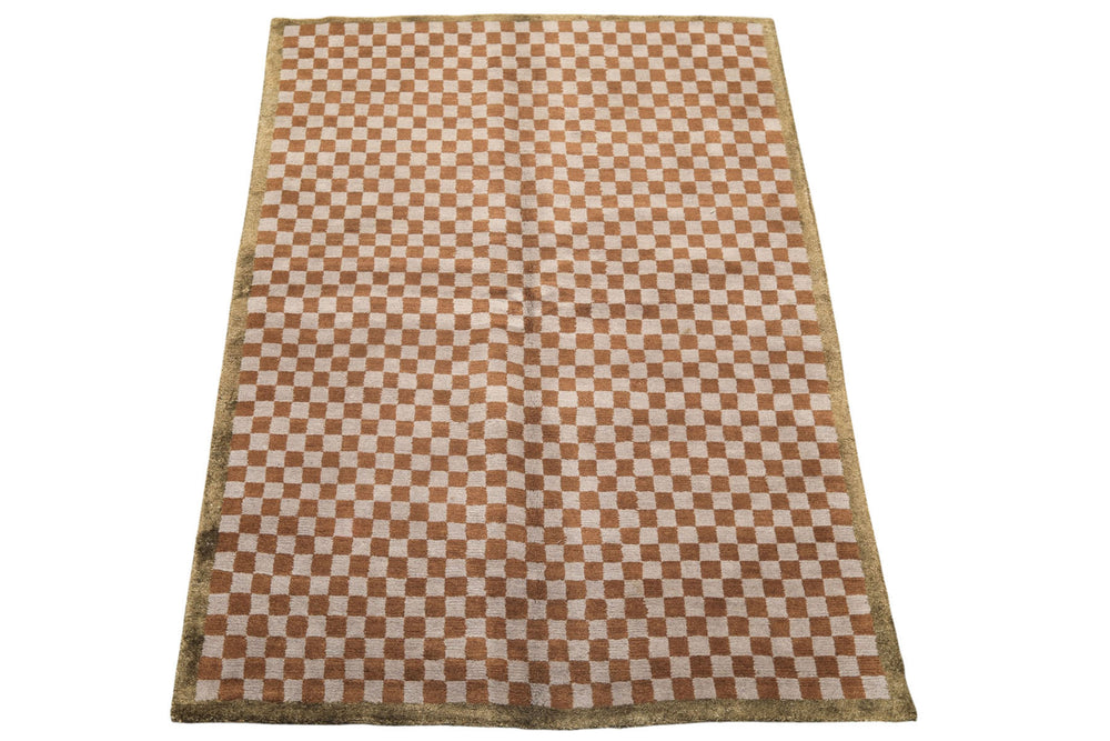 5x7 Gray, Brown, Sage Color Hand Knotted Tibetan Wool & Silk Moden & Contemporary Oriental Rug