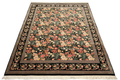 9x12 Black, Ivory, Rose Color Hand Knotted Pak Persian Wool & Silk Traditional Oriental Rug