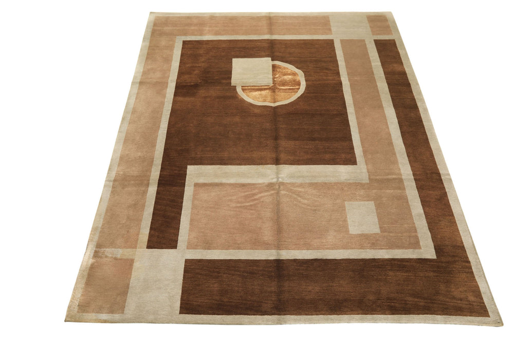 8x10 Brown, Taupe, Seafoam Color Hand Knotted Tibetan Wool & Pure Silk Oriental Rug