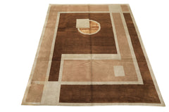 8x10 Brown, Taupe, Seafoam Color Hand Knotted Tibetan Wool & Pure Silk Oriental Rug