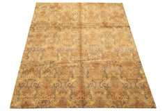 8x10 Brown, Gold, Tan Color Hand Knotted Indo Tibetan Wool Transitional Oriental Rug
