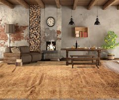 Palace Tan, Sage, Brown Color Hand Knotted Indo Persian Wool Transitional Oriental Rug