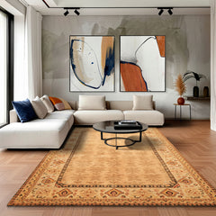 6x9 Tan, Ivory, Gold Color Hand Knotted Agra Wool Transitional Oriental Rug