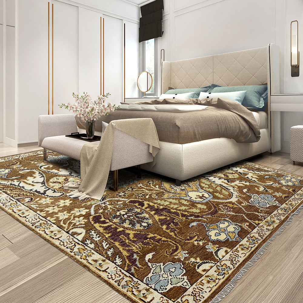 9x12 Mocha, Ivory, Chocolate Color Hand Knotted Oushak Wool Oriental Rug
