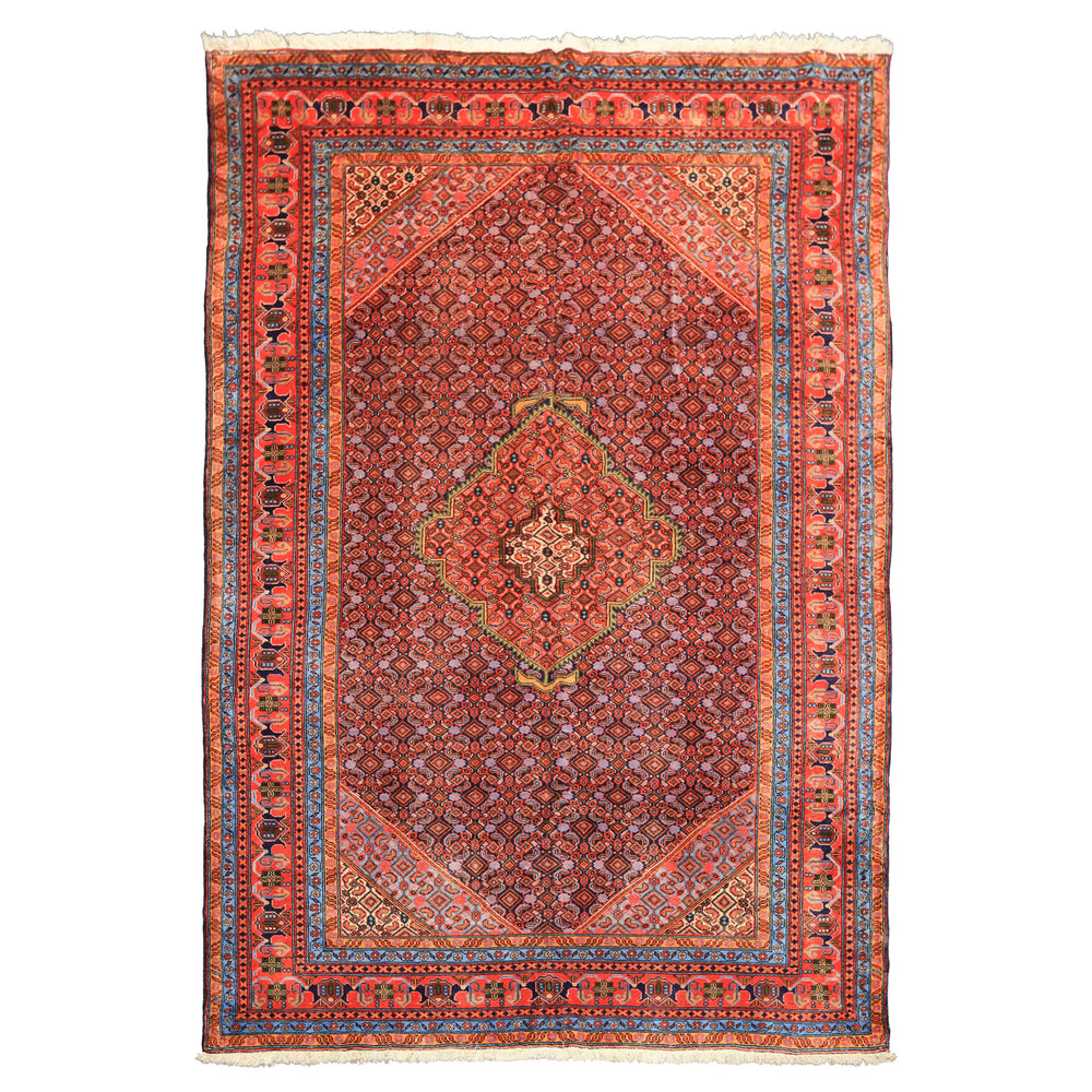 6x9 Navy, Orange, Blue Color Hand Knotted Meshkin Wool Traditional Oriental Rug