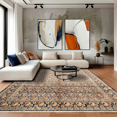 6x9 Navy, Ivory, Blue Color Hand Knotted Khorassan Wool Traditional Oriental Rug