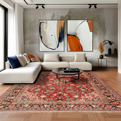 7x10 Rust, Charcoal, Pink Color Hand Knotted Sarouk Wool Traditional Oriental Rug