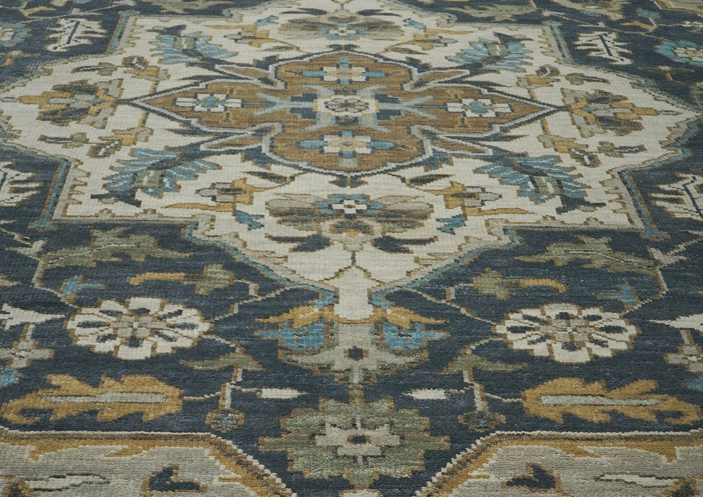 12x15 Blue, Gray, Beige Color Hand Knotted Oushak Wool Oriental Rug