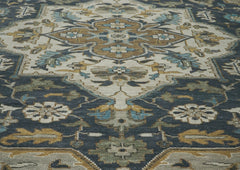 12x15 Blue, Gray, Beige Color Hand Knotted Oushak Wool Oriental Rug