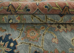 12x15 Blue, Peach, Lime Color Hand Knotted Oushak Wool Oriental Rug