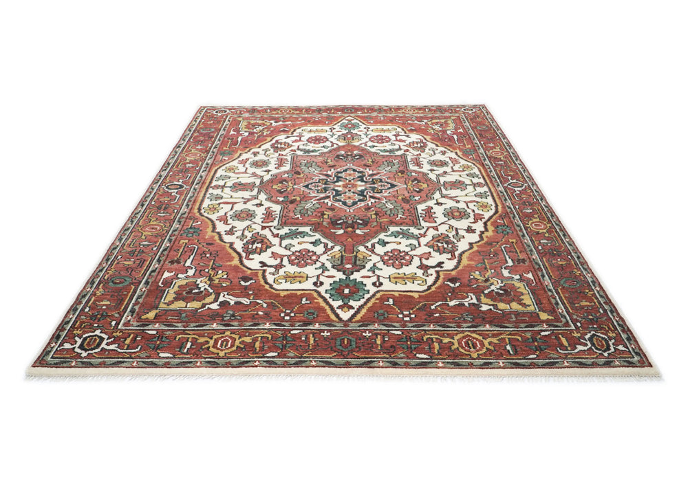 9x12 Rose, Rust, Ivory Color Hand Knotted Oushak Wool Oriental Rug