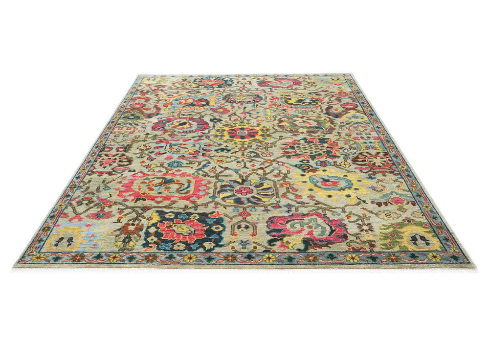 9x12 Mint, Gold, Lime Color Hand Knotted Oushak Wool Oriental Rug