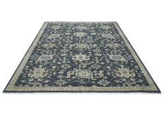 9x12 Blue, Slate, Beige Color Hand Knotted Oushak Wool Oriental Rug