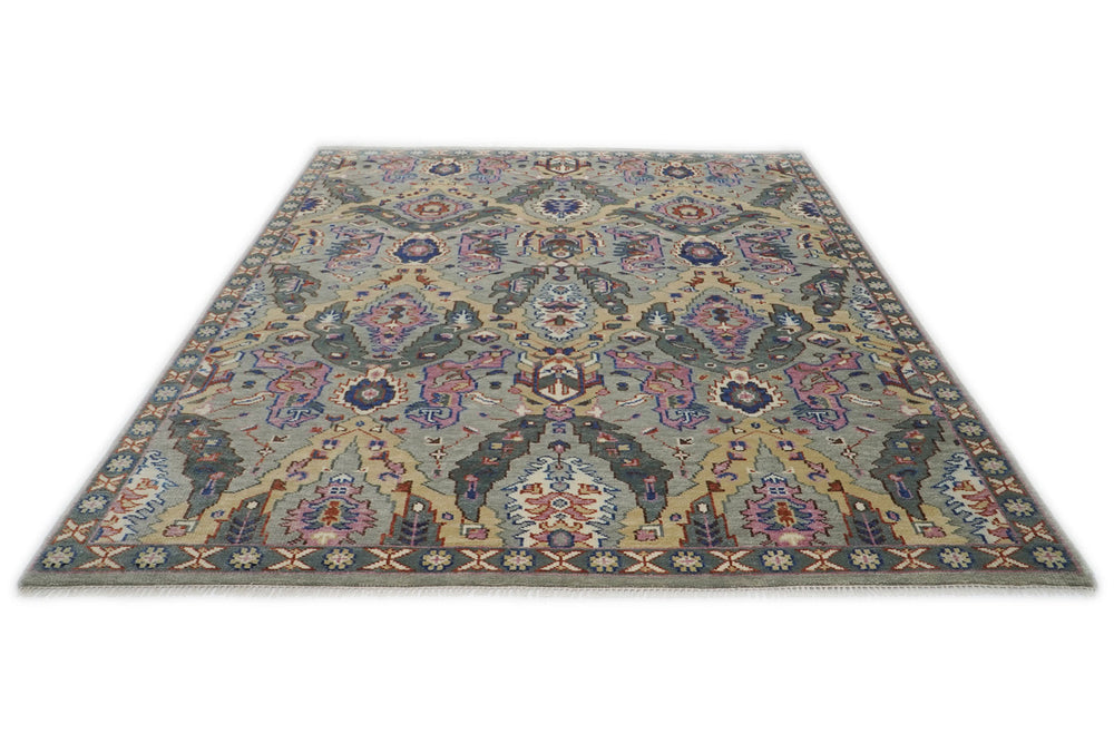 9x12 Gray, Tan, Rose Color Hand Knotted Oushak Wool Oriental Rug