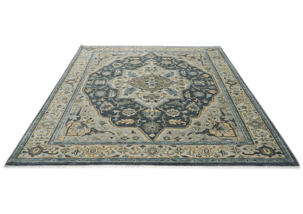 9x12 Blue, Gray, Slate Color Hand Knotted Oushak Wool Oriental Rug