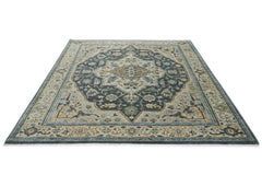 9x12 Blue, Gray, Slate Color Hand Knotted Oushak Wool Oriental Rug
