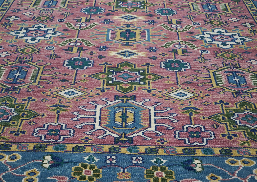 9x12 Pink, Blue, Ivory Color Hand Knotted Oushak Wool Oriental Rug