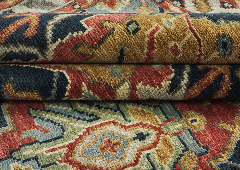 9x12 Blue, Burnt Orange, Gold Color Hand Knotted Oushak Wool Oriental Rug