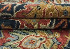 9x12 Blue, Burnt Orange, Gold Color Hand Knotted Oushak Wool Oriental Rug