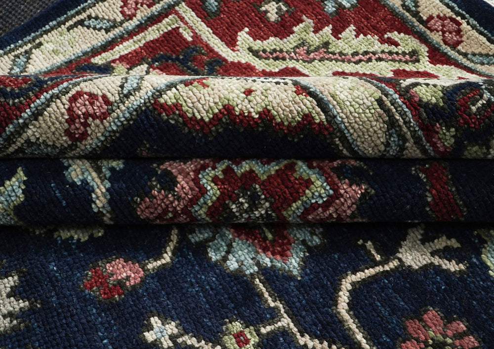 9x12 Blue, Burnt Orange, Rose Color Hand Knotted Oushak Wool Transitional Oriental Rug