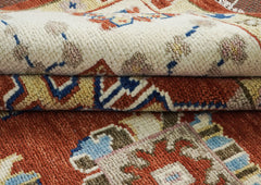 9x12 Burnt Orange, Ivory, Navy Color Hand Knotted Oushak Wool Oriental Rug