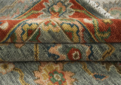 9x12 Blue, Gray, Burnt Orange Color Hand Knotted Oushak Wool Oriental Rug