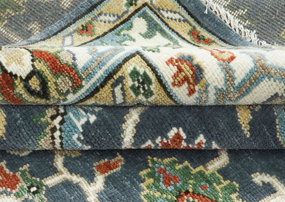 9x12 Blue, Ivory, Green Color Hand Knotted Oushak Wool Oriental Rug