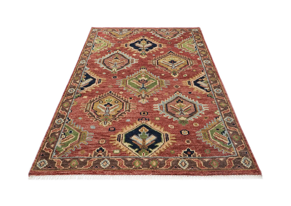 5x8 Rose, Gold, Lime Color Hand Knotted Oushak Wool Oriental Rug