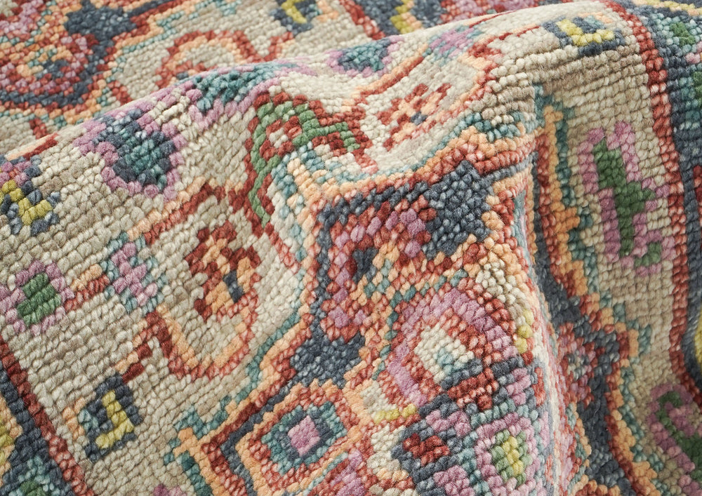 2'6x10 Beige, Slate, Gold Color Hand Knotted Oushak Wool Traditional Oriental Rug