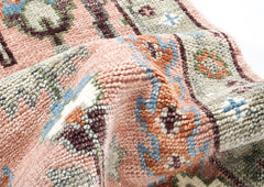 2'6x8 Blush, Gray, Blue Color Hand Knotted Oushak Wool Transitional Oriental Rug