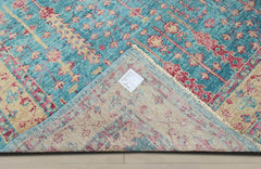 Multi Size Turquoise Light Gold Rose Color Hand Knotted Indo Oushak Wool Traditional Oriental Rug