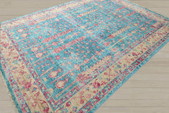 Multi Size Turquoise Light Gold Rose Color Hand Knotted Indo Oushak Wool Traditional Oriental Rug