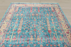 Multi Size Turquoise Light Gold Rose Color Hand Knotted Indo Oushak Wool Traditional Oriental Rug