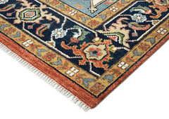 9x12 Burnt Orange, Ivory, Navy Color Hand Knotted Oushak Wool Oriental Rug