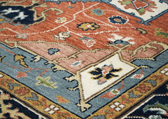 9x12 Burnt Orange, Ivory, Navy Color Hand Knotted Oushak Wool Oriental Rug