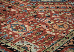 9x12 Burnt Orange, Lime, Beige Color Hand Knotted Oushak Wool Traditional Oriental Rug