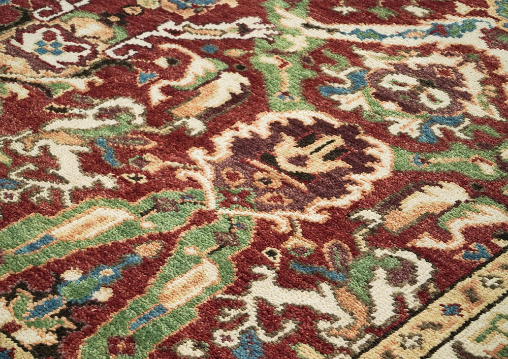 9x12 Rust, Lime, Ivory Color Hand Knotted Oushak Wool Oriental Rug
